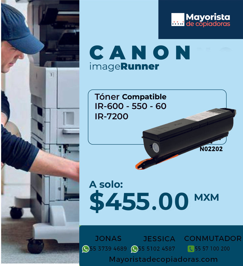 Cartucho de Tóner Canon Negro Compatible IR550, IR600, IR7200, 1390A003