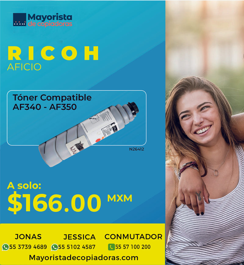 Cartucho de Tóner Ricoh Negro Compatible AF340, AF350
