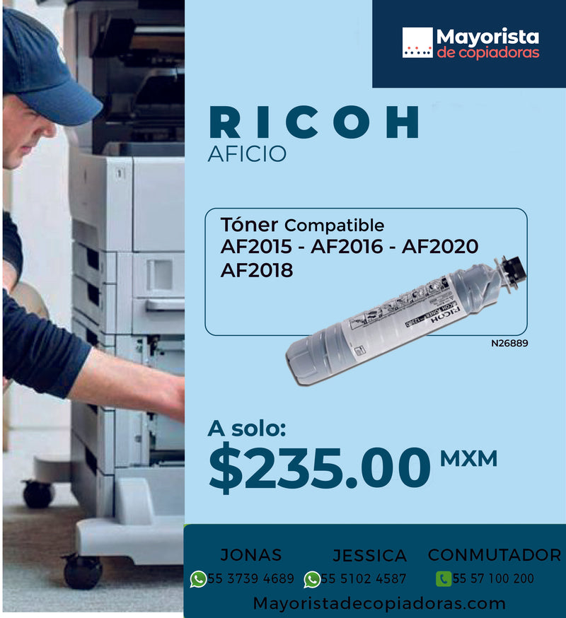 Cartucho de Tóner Ricoh Negro Compatible AF2015, AF2016, AF2018, AF2020, TYPE 1130D