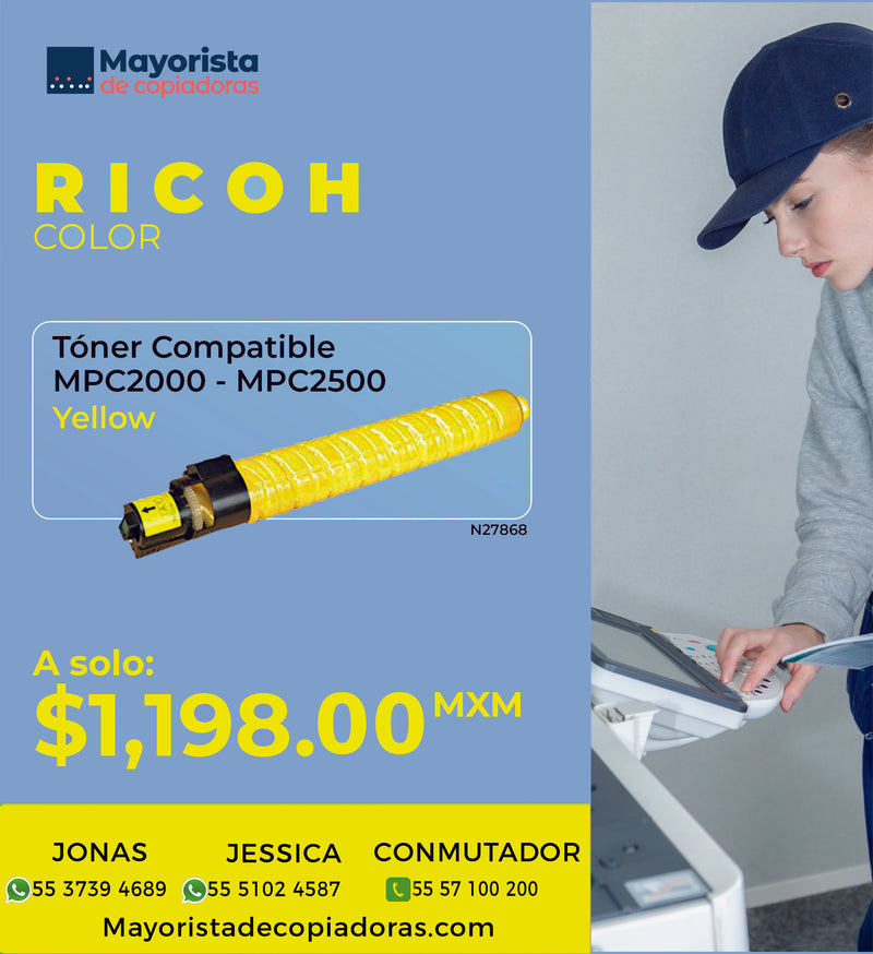 Cartucho de Tóner Ricoh Amarillo Compatible MPC2000, MPC2500, MPC3000,  888637