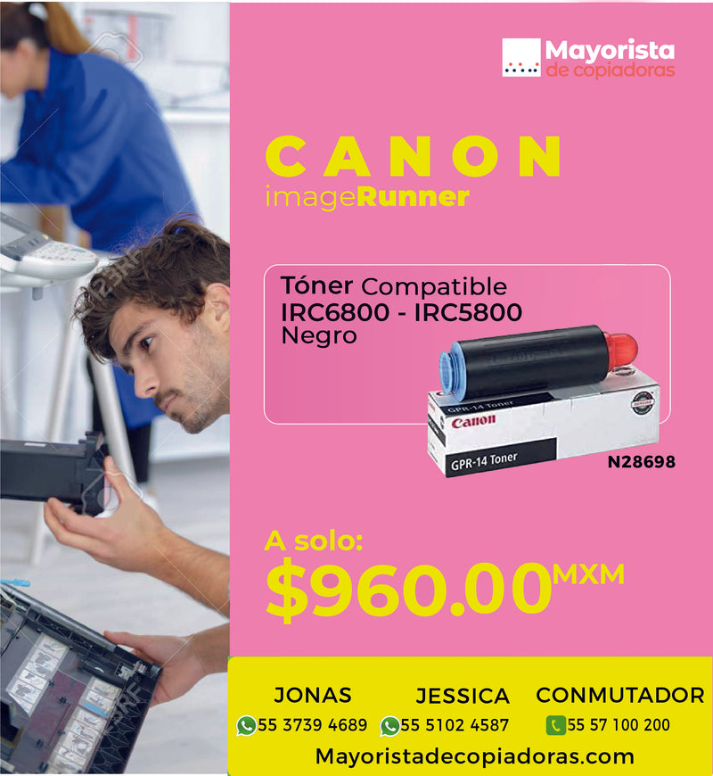 Cartucho de Tóner Canon Negro Compatible IRC5800, IRC6800  GPR-26, 2447B003AA