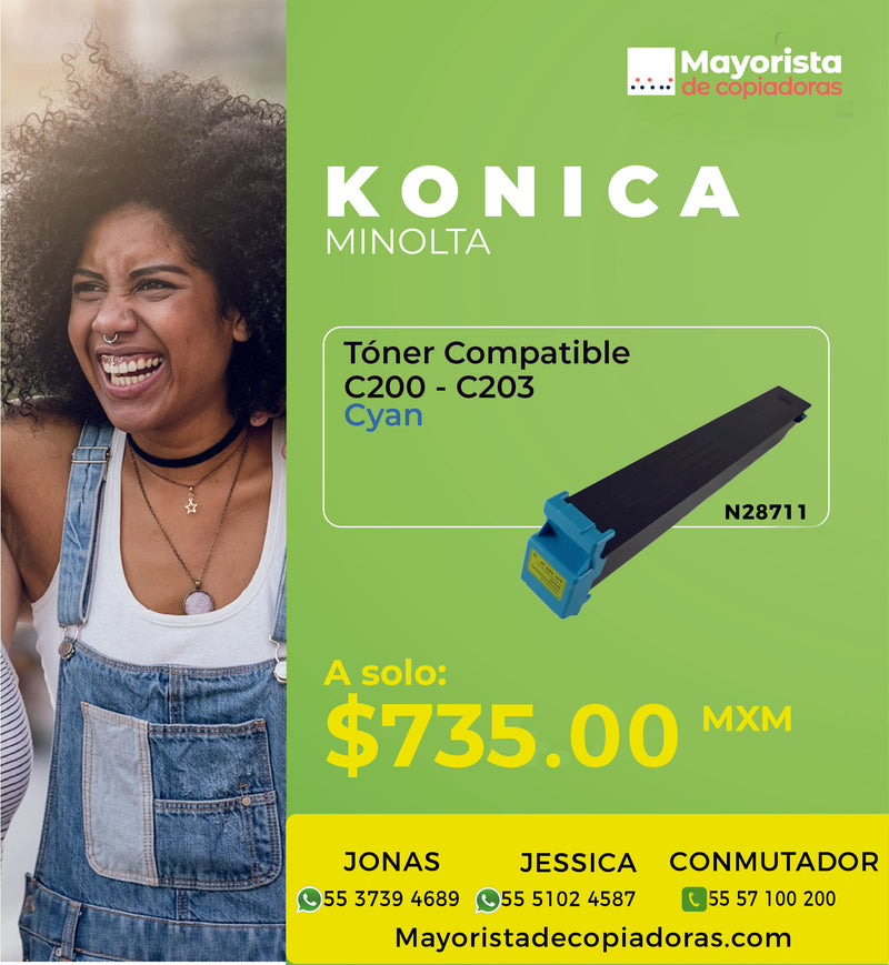 Cartucho de Tóner Cyan Compatible Konica-Minolta C200, C203, 18002382, TN-213