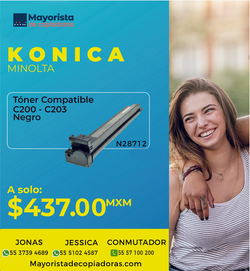 Cartucho de Tóner Negro Compatible Konica-Minolta C200, C203, 18002382, TN-213