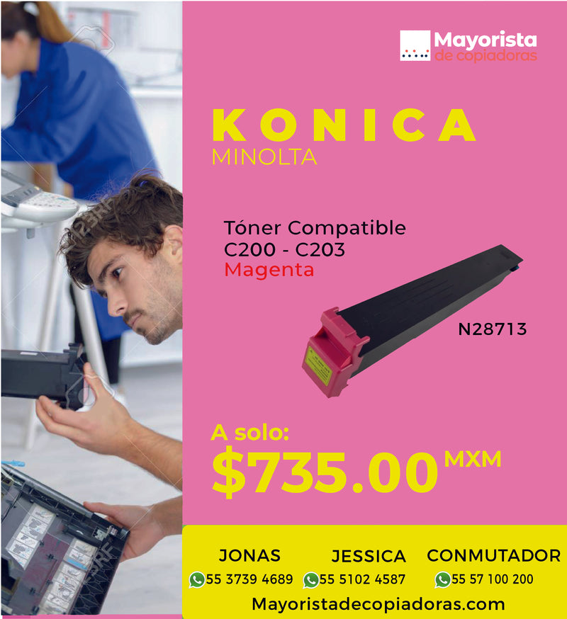 Cartucho de Tóner Magenta Compatible Konica-Minolta C200, C203