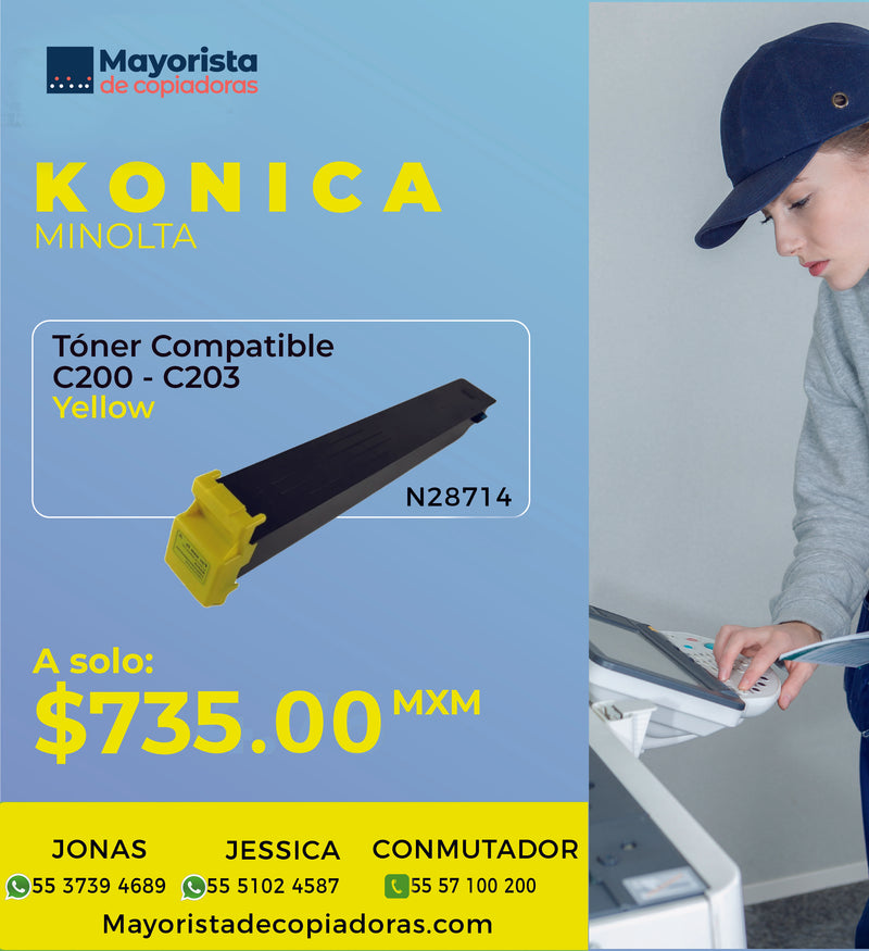 Cartucho de Tóner Amarillo Compatible Konica Minolta C200, C203