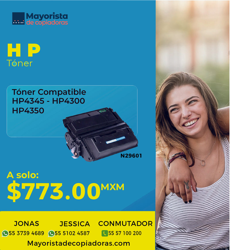 Cartucho de Tóner HP Negro Compatible HP42X, HP 4300, HP 4345, HP 4350, Q5942X