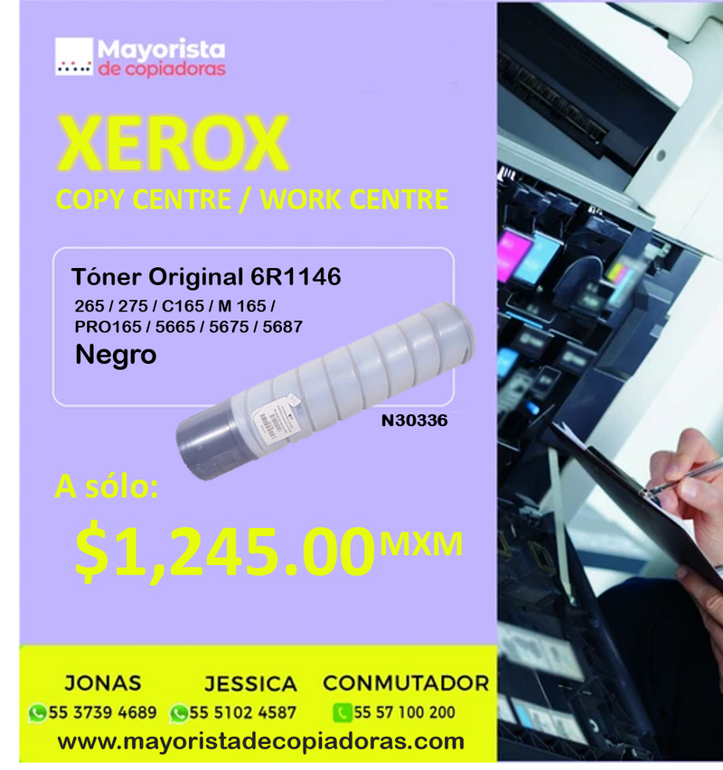 Cartucho de Tóner Xerox Original Negro 6R1146 Copy Centre 265, 275, 5665, 5675, 5687